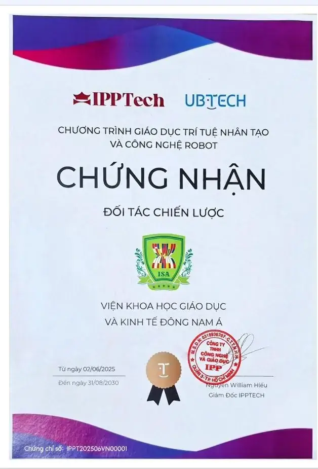 Chứng nhận đối tác chiến lược IPPTech và UBTECH cấp cho Viện ISA