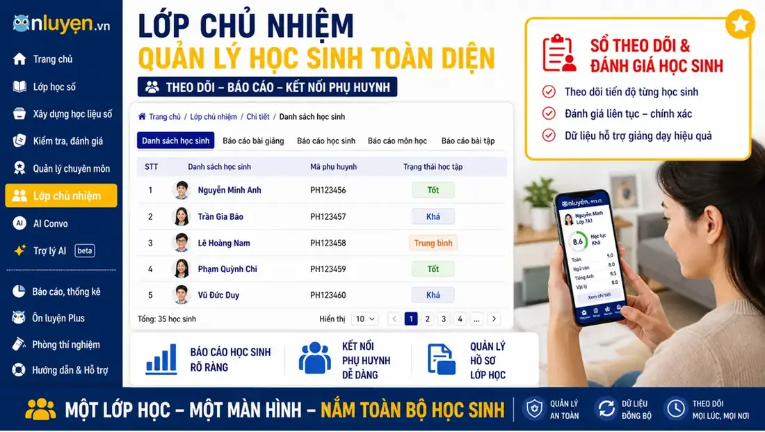 Giao diện quản lý chuyên môn trên Ôn Luyện cho nhà trường